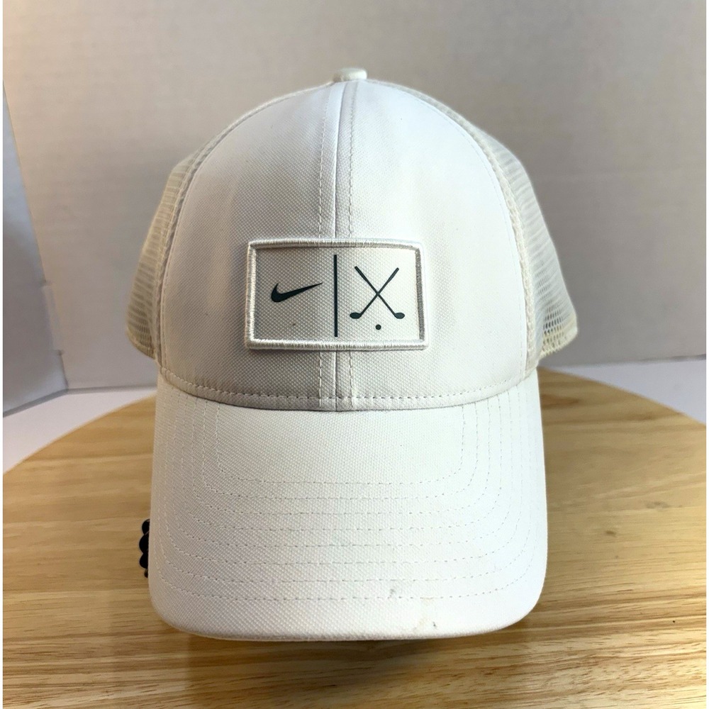 Nike White Golf Trucker Hat Cap Patch Logo Breathable Solid Casual Men's M/L